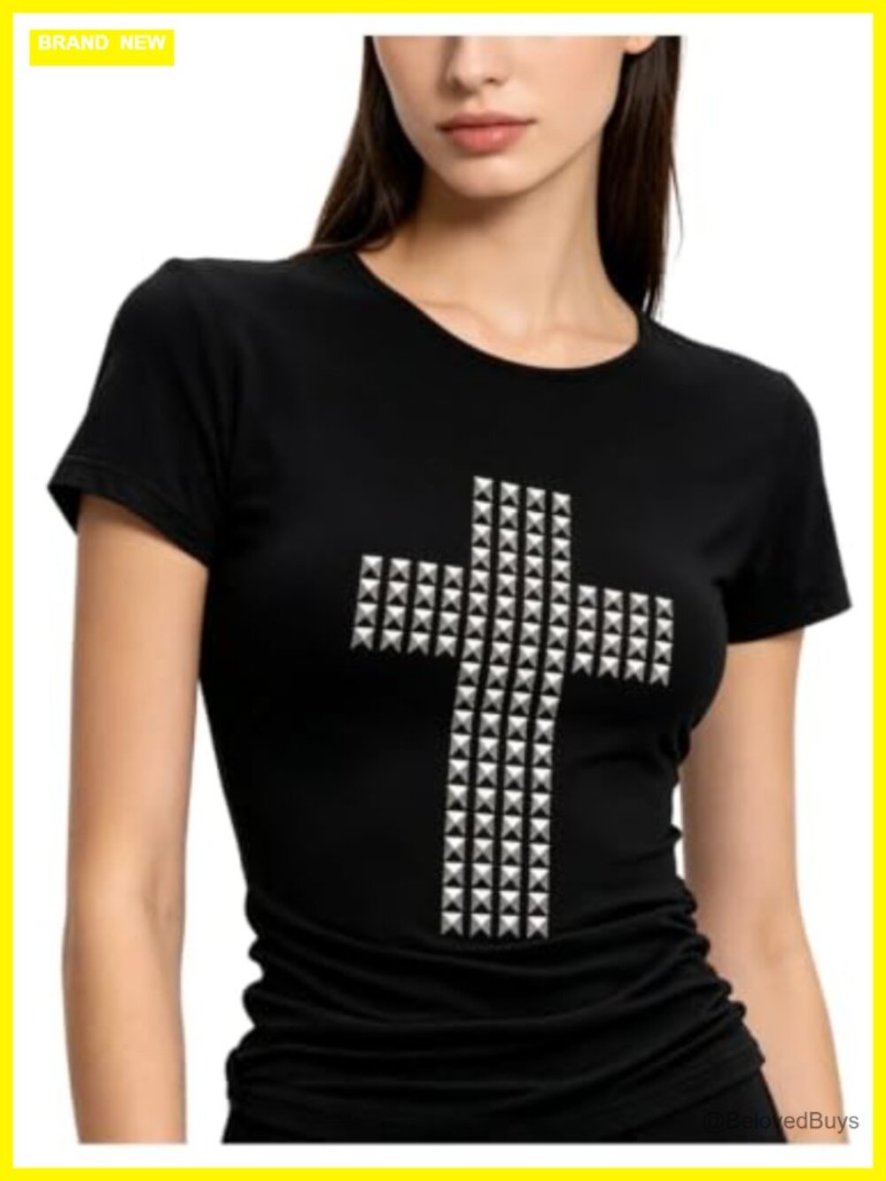 Y2K Cross Print Grunge Punk Ruched Fitted Crop Tee Emo Alt Top